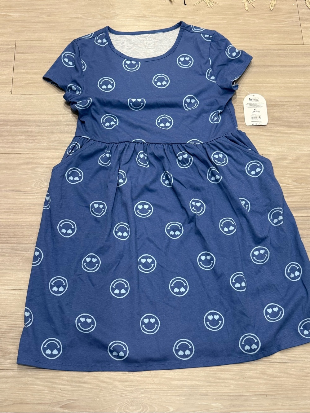 Girls' Navy Smile Print Cotton Dress